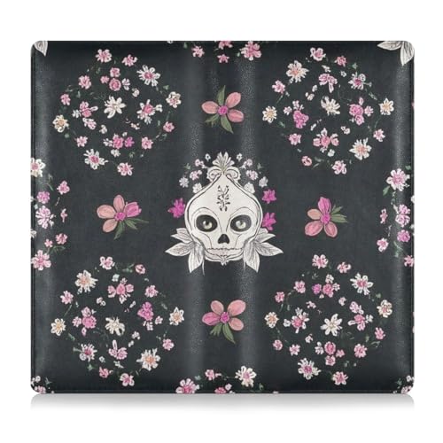 EtherSpher Kartenhalter im Gothic-Stil, Totenkopf-Blumen, PU-Leder, Auto-Registrierungs- und Versicherungskartenhalter, Fahrzeug-Handschuhfach-Organizer für Karten, wesentliche Dokumente, Führerschein von EtherSpher