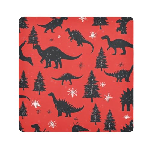 EtherSpher Kosmetik-Organizer für Reisen, Motiv: schwarzer Dinosaurier, rote Tannenbäume, 55 x 55 cm, Schwarzer Dinosaurier, rote Kieferbäume, Frohe Weihnachten, 21.7x21.7in von EtherSpher