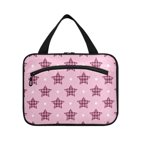 EtherSpher Kosmetiktasche für Damen, Cartoon-Design, kariert, kariert, Sterne, zum Aufhängen, mit Haken, erweiterbar, für Reisen, Make-up, Kreuzfahrten, Größe L, Karierte Sterne in Cartoon-Design EtherSpher Kosmetiktasche für Damen, Cartoon-Design, kariert, kariert, Sterne, zum Aufhängen, mit Haken, erweiterbar, für Reisen, Make-up, Kreuzfahrten, Größe L, Karierte Sterne in Cartoon-Design von EtherSpher