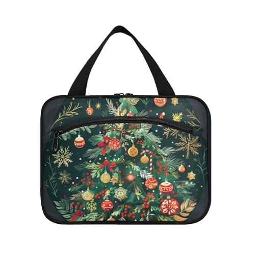 EtherSpher Kosmetiktasche für Damen, Motiv: Merry Christmas, grüner Weihnachtsbaum, mit Haken, wasserdichter Designer-Kosmetik-Organizer für Reisezubehör für Frauen, WC-Organizer de maquillaje para von EtherSpher