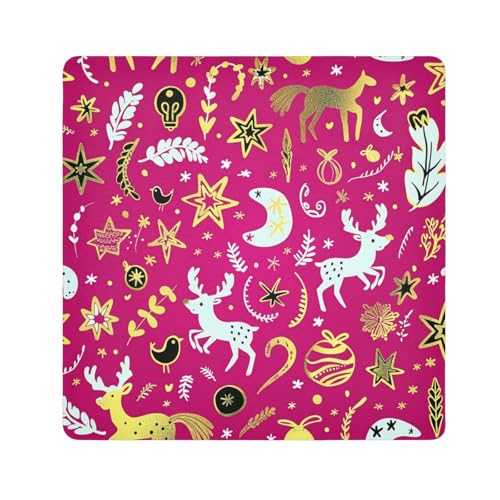 EtherSpher Kosmetiktasche für Damen, Weihnachtsmotiv, goldfarben, Pfirsich-Hirsch, 55 x 55 cm, Weihnachtliches goldenes Pfirsich-Hirsch, 21.7x21.7in von EtherSpher