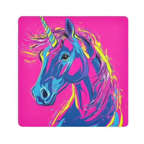 EtherSpher Kosmetiktasche für Damen, buntes Neon-Cartoon-Design, niedliche Einhörner, Make-up, Reisetasche, Organizer, 55 x 55 cm, Bunte Neon-Cartoon-Einhörner, 21.7x21.7in von EtherSpher