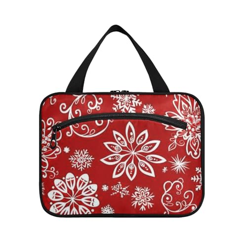 EtherSpher Kosmetiktasche für Toilettenartikel mit Haken, Motiv: Frohe Weihnachten, rote Schneeflocke, mit Haken, Designer-Essentials Hautpflege-Tasche für Damen, Badezimmer, Maleta Para Maquillaje L von EtherSpher