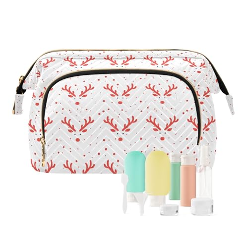 EtherSpher Kosmetiktasche mit Cartoon-Rentier-Motiv, wasserdicht, groß, für Damen, Münzgeldbörse für persönliche Gegenstände, Cartoon Rentier Weihnachten, 1 size von EtherSpher