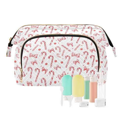 EtherSpher Kosmetiktasche mit Cartoon-Zuckerstangen-Schleife, leicht, Kosmetiktasche für Damen, Make-up-Tasche für Make-up-Organizer, Cartoon-Zuckerstangen-Schleife, Weihnachten, 1 size von EtherSpher