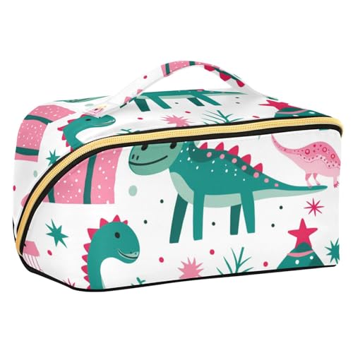 EtherSpher Kosmetiktasche mit Fächern und Griff, Motiv: Frohe Weihnachten, Dinosaurier-Geschenk, mit Trennwänden, Kosmetiktasche für Damen, Reisen, Grün von EtherSpher