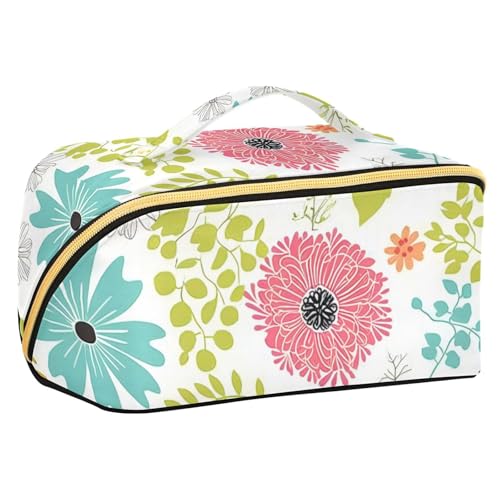 EtherSpher Kosmetiktasche mit Fächern und Griff, Motiv: Frühlingsblumen, mit Trennwänden, Kulturbeutel für Damen von EtherSpher