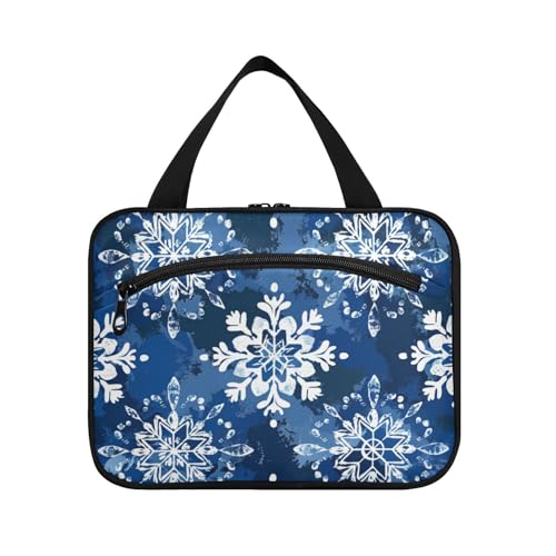 EtherSpher Kosmetiktasche mit Haken, Motiv: Schneeflocken, Safari, Motiv: Frohe Weihnachten, tragbare Designer-Rasiertasche für Damen, Größe L, Schneeflocken im nautischen Strand-Stil, Motiv: Frohe von EtherSpher