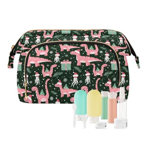 EtherSpher Kosmetiktasche mit Reißverschluss, Motiv: Pfirsich-Dinosaurier, Quallen, mit Reißverschluss, für Damen, Münzbörse für große Kosmetik, Weihnachtliche Pfirsich-Dinosaurier-Qualle, 1 size von EtherSpher