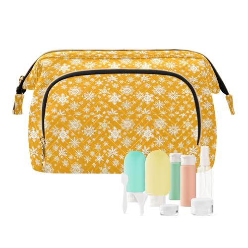 EtherSpher Kosmetiktasche mit Reißverschluss, Motiv: Schneeflocken, Gelb, für Damen, Münzgeldbörse für große Kapazität, Gelbe Schneeflocken Weihnachten, 1 size von EtherSpher