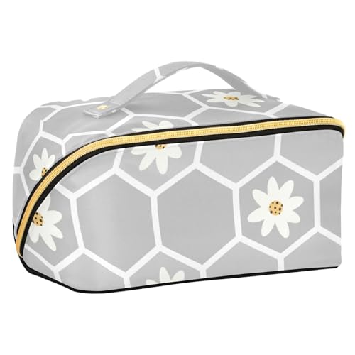 EtherSpher Kosmetiktasche mit Trennwänden, Cartoon-Design, mit weißen Gänseblümchen, Kosmetiktasche für Geldbörse, Reisegröße, Zubehör von EtherSpher