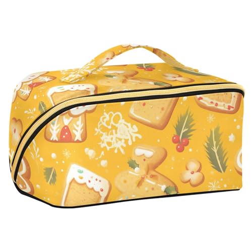 EtherSpher Kosmetiktasche mit Trennwänden, Cartoon-Lebkuchenmotiv, leuchtend gelb, für Damen, vertikal, freistehend von EtherSpher