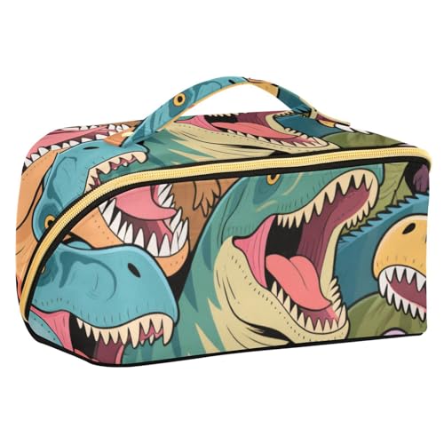 EtherSpher Kosmetiktasche mit Trennwänden, Reißverschluss, Kosmetiktasche für Damen, vertikal, freistehend, Cartoon-Tier-Dinosaurier-Design von EtherSpher