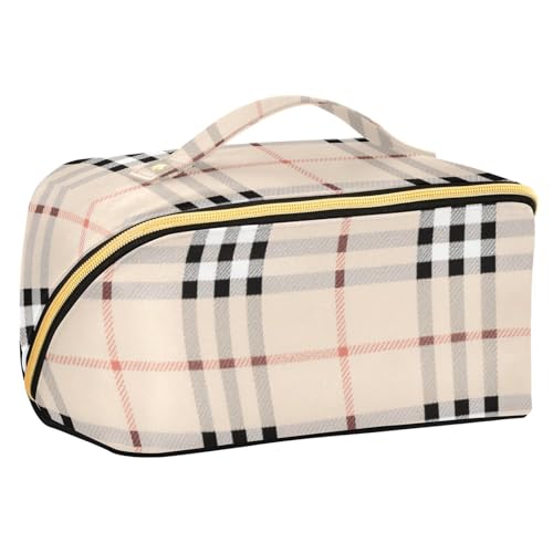 EtherSpher Kosmetiktasche mit Trennwänden, tragbar, für Damen, Reisegröße, Schwarz / Weiß / Beige von EtherSpher