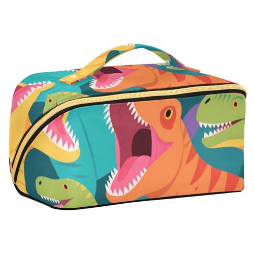 EtherSpher Kosmetiktasche mit Unterteilungen, buntes Cartoon-Tier-Dinosaurier-Design, Kosmetiktasche für Damen, Reisegröße, Zubehör von EtherSpher