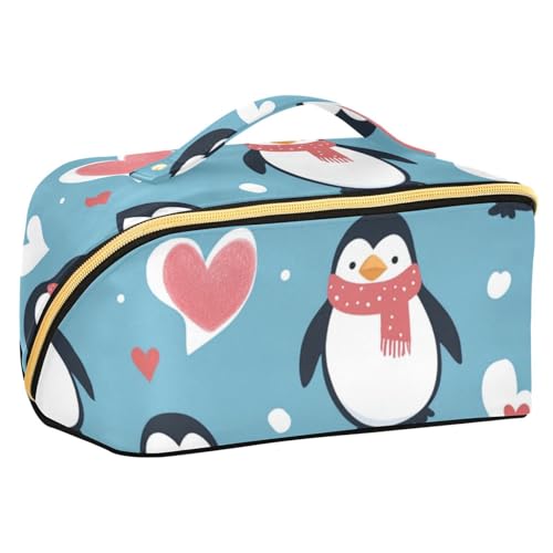 EtherSpher Kosmetiktasche mit Weihnachts-Pinguin-Herz-Design, mit Trennwänden, leichte Kulturtasche für Damen, mit Fächern und Griff von EtherSpher