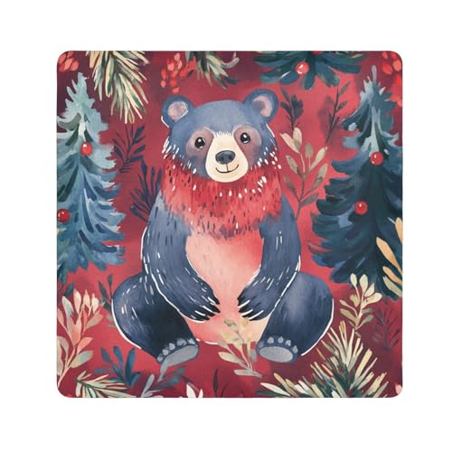 EtherSpher Kosmetiktasche mit buntem Brillenbär, rote Kieferbäume, Frohe Weihnachten, Kameralinse, Schutztasche, Reisetasche, Organizer, 55 x 55 cm, Kosmetik-Organizer für Reisen, Bunter Brillenbär, von EtherSpher