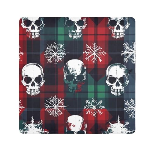 EtherSpher Kosmetiktasche mit buntem Totenkopf, Büffelkaro, Schneeflocken, Weihnachten, Make-up, Reiseetui, Kamera-Objektivtuch, selbstklebend, Reise-Kulturbeutel, Organizer, 55 x 55 cm, Wickeltasche von EtherSpher