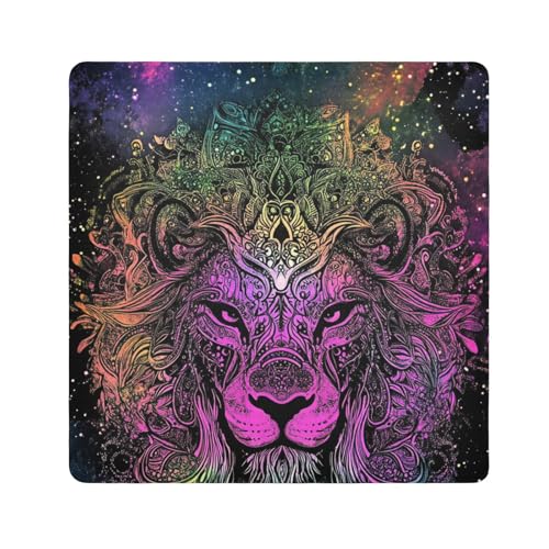 EtherSpher Kosmetiktasche mit buntem Tribal-Löwen-Design, tragbar, Reise-Organizer, 55 x 55 cm, Verpackung für Toilettenartikel, Farbiger Tribal-Löwe, 21.7x21.7in von EtherSpher