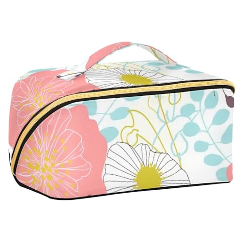 EtherSpher Kosmetiktasche mit bunten Blumen und Trennwänden, wasserdicht, Make-up-Tasche für Damen, mit Fächern und Griff von EtherSpher