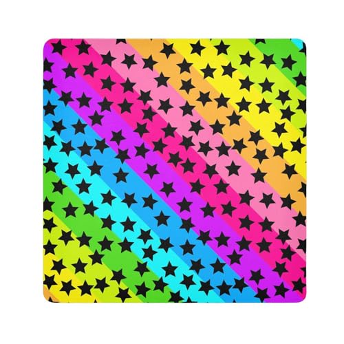 EtherSpher Kosmetiktasche mit bunten Streifen, schwarze Sterne, Stoff, selbstklebend, Make-up-Organizer, 55 x 55 cm, für Damen, Bunte Streifen, schwarze Sterne, 21.7x21.7in von EtherSpher