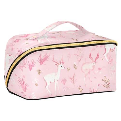 EtherSpher Kosmetiktasche mit feinen Tiermotiven, Aquarellfarben, Pfirsich-Design, mit Trennwänden, Reißverschluss, Make-up-Tasche für Damen, Reisegröße, Zubehör von EtherSpher