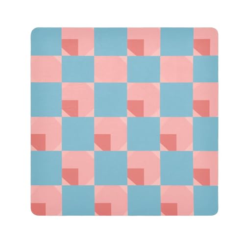 EtherSpher Kosmetiktasche mit hellblauem und rosafarbenem Karomuster, selbstklebend, Reise-Kulturbeutel, Organizer, 55 x 55 cm, Wickeltasche für Damen, Hellblau und Rouge Karomuster, 21.7x21.7in von EtherSpher