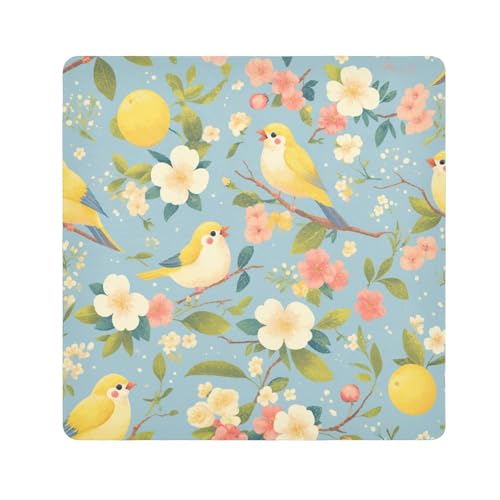 EtherSpher Kosmetiktasche mit niedlichem Cartoon-Motiv, Motiv: niedliche gelbe Vögel, Blumen, Kamera-Objektivtuch, selbstklebend, 55 x 55 cm, für Damen, Niedliche gelbe Cartoon-Vögel, 21.7x21.7in von EtherSpher
