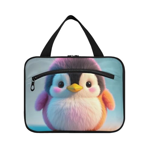 EtherSpher Kosmetiktasche mit niedlichem Pinguin-Motiv, zum Aufhängen, mit Haken, waschbar, für Herren, Reise-Motiv, Niedlicher grauer Cartoon-Pinguin, Large von EtherSpher