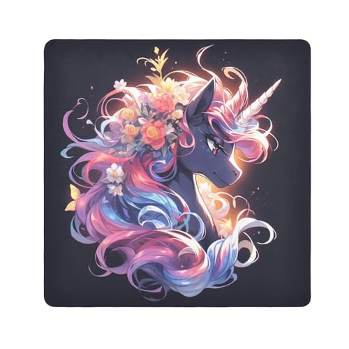 EtherSpher Kosmetiktasche mit niedlichen Einhörnern, Cartoon-Motiv, für Kamera-Objektiv, schützendes Make-up, Organizer, 55 x 55 cm, für Damen, Niedliche weiße Cartoon-Einhörner, 21.7x21.7in von EtherSpher