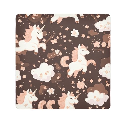 EtherSpher Kosmetiktasche mit niedlichen Einhörnern, Kamera-Objektivtuch, magischer Kulturbeutel, Reiseverpackung, 55 x 55 cm, für Damen, Niedliche braune Cartoon-Einhörner, 21.7x21.7in von EtherSpher