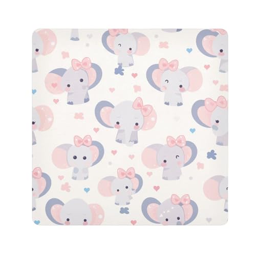 EtherSpher Kosmetiktasche mit niedlicher grauer Schleife, Elefant, Stoff, tragbarer Kulturbeutel, Organizer, Reiseverpackung, 55 x 55 cm, für Damen, Niedlicher grauer Elefant mit Cartoon-Schleife, von EtherSpher