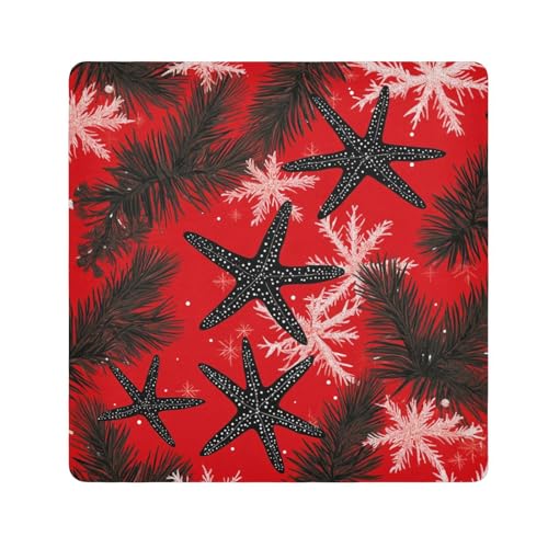 EtherSpher Kosmetiktasche mit schwarzem Seestern, roten Kiefernbäumen, Kamera-Objektivtuch, selbstklebend, Schmuck-Organizer, 55 x 55 cm, für Damen, Schwarzer Seestern, rote Kieferbäume, Frohe von EtherSpher