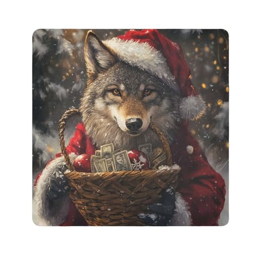 EtherSpher Kosmetiktasche mit süßem Weihnachts-Fuchs-Motiv, selbstklebend, 55 x 55 cm, für Damen, Niedlicher Cartoon-Weihnachtsfuchs, 21.7x21.7in von EtherSpher