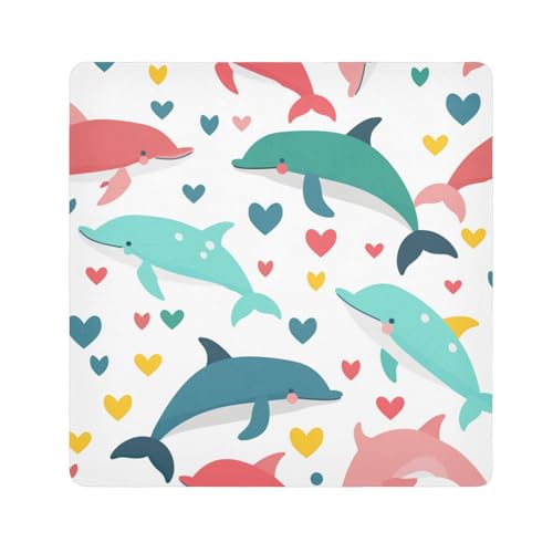 EtherSpher Kosmetiktasche mit süßen, bunten Delfinen und Herzen, schützender Reise-Organizer, 55 x 55 cm, Verpackung für Organisation, Niedliche, bunte Delfine und Herzen, 21.7x21.7in von EtherSpher
