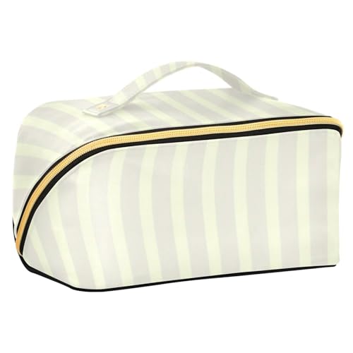 EtherSpher Kosmetiktasche mit vertikalen Streifen, mit Trennwänden, große Make-up-Tasche für Damen, mit Fächern und Griff, Gelb von EtherSpher