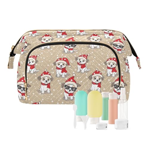 EtherSpher Kosmetiktasche mit weihnachtlichem Cartoon-Hund, wasserdicht, Kosmetiktasche, Organizer, Geldbörse, Geldbörse für Make-up-Pinsel, Niedliche Weihnachts-Cartoon-Hunde, 1 size von EtherSpher