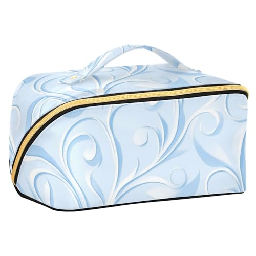 EtherSpher Kosmetiktaschen mit Fächern und Griff, Motiv: frische Blumen, große Kosmetiktasche für Damen, mit Fächern und Griff, Blau von EtherSpher