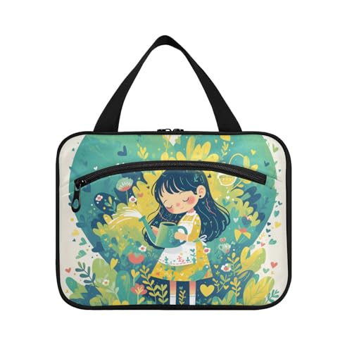 EtherSpher Kulturbeutel für Damen, Cartoon-Motiv, niedliches Mädchen, zum Aufhängen, mit Haken, multifunktionale Designer-Tasche mit Fächern für Mama, Fitnessstudio, Maleta Para Maquillaje L, Grün EtherSpher Kulturbeutel für Damen, Cartoon-Motiv, niedliches Mädchen, zum Aufhängen, mit Haken, multifunktionale Designer-Tasche mit Fächern für Mama, Fitnessstudio, Maleta Para Maquillaje L, Grün von EtherSpher