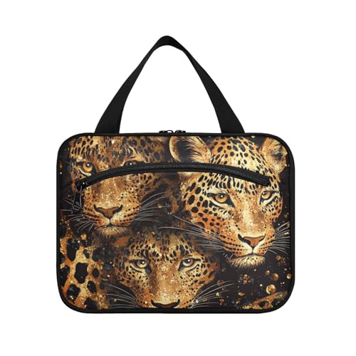 EtherSpher Kulturbeutel für Damen, Leopardenmuster, zum Aufhängen, mit Haken, niedliche Designer-Tasche für Herren, für Reisen, Reisen, Reisen, Brochas, Maquillaje L, Schwarz und goldfarben, Schwarzer von EtherSpher