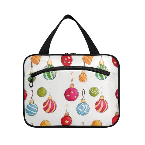 EtherSpher Kulturbeutel für Damen, Motiv: Frohe Weihnachten, bunte Dekokugeln, zum Aufhängen, große Kulturtaschen für Damen, mit Haken, tragbare Make-up-Tasche für Damen, Rucksackreisen, Bolso de Para von EtherSpher