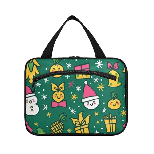 EtherSpher Kulturbeutel für Damen, Motiv: Merry Christmas Tree Cartoon, niedlicher weißer Pinguin, zum Aufhängen, mit Haken, tragbare Designer-Make-up-Tasche für wichtige Dinge für Frauen, Maleta Para von EtherSpher
