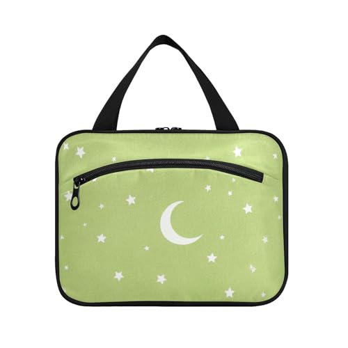 EtherSpher Kulturbeutel für Damen, Motiv: Stern und Mond, mit Haken, tragbare Designer-Tasche mit Fächern für Reisen, ein Muss für Reisen, Bolso de Mano Para, Hombre L, Kinderstern- und Mondgrün von EtherSpher