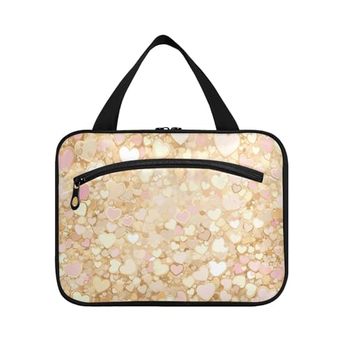 EtherSpher Kulturbeutel für Damen, mit Haken, romantisches Herz, Rosarot, zum Aufhängen, Designerzubehör, Kulturbeutel für Damen, ein Muss für Camping-Organizer, Größe L, Herz romantisch rosarot von EtherSpher