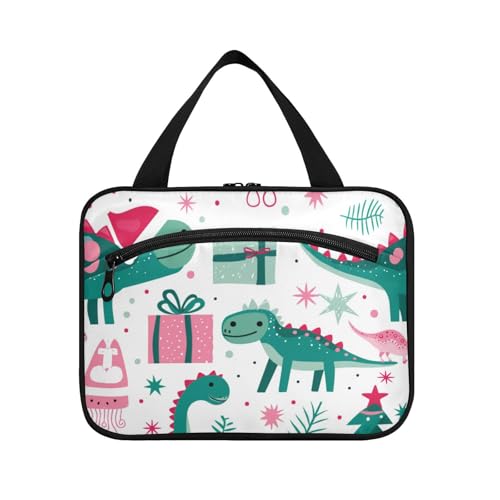 EtherSpher Kulturbeutel für Herren, Motiv: Frohe Weihnachten, grüner Dinosaurier, mit Haken, Designer-Zubehör, Rasiertasche für Herren, Reisen, Fitnessstudio, Bolsos, Para, Hombre L, Frohe Weihnachten von EtherSpher