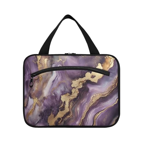 EtherSpher Kulturbeutel für Herren mit Haken, Designer-Tasche für Make-up und Reisen, mit Marmor-Textur, Lila und goldfarben, für Rucksackreisen, Bolsos Para Hombre L, Violette und goldene von EtherSpher