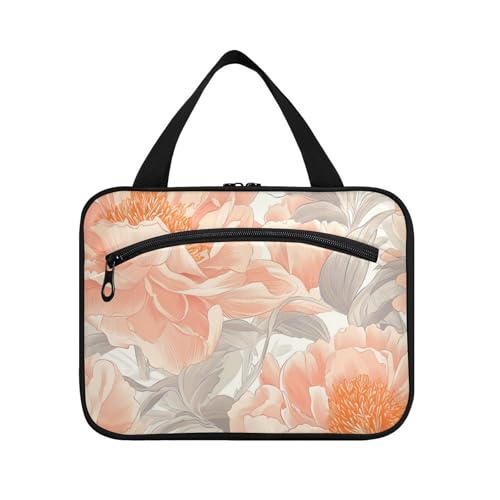 EtherSpher Kulturbeutel mit Cartoon-Pfingstrosen, zum Aufhängen, für Damen, mit Haken, Designer-Hautpflege-Tasche für Mama, Camping, Brochas, Maquillaje L, Cartoon-Pfingstrosen, neutral, Large von EtherSpher