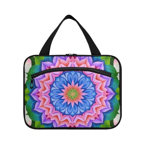 EtherSpher Kulturbeutel mit Mandala-Blumenmuster, zum Aufhängen, für Herren, mit Haken, kompakte Designer-Make-up-Tasche, Organizer für Damen, Reisen, Hotel, Bolso Viajero, Para, Mujer, L von EtherSpher
