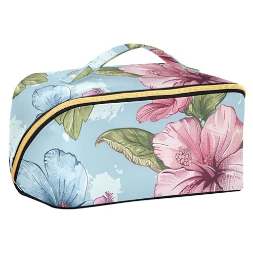 EtherSpher Kulturbeutel mit Ölgemälde mit roten und blauen Blumen, mit Trennwänden, große Kosmetiktasche für Geldbörse, Reisegröße, Zubehör von EtherSpher