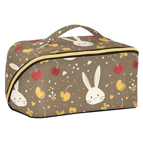 EtherSpher Kulturbeutel mit Trennwänden, Cartoon-Hase, rote Schleife, Kirsche, stilvolle Kosmetiktasche für Geldbörse, vertikal, freistehend von EtherSpher